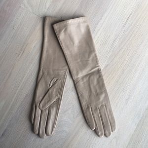 Long leather tan gloves